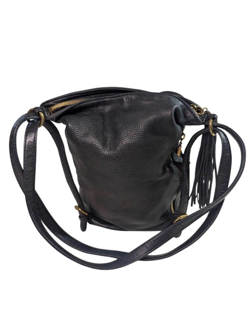 HOBO Hobo Convertible Backpack Crossbody Black Pebbled Leather Tassel